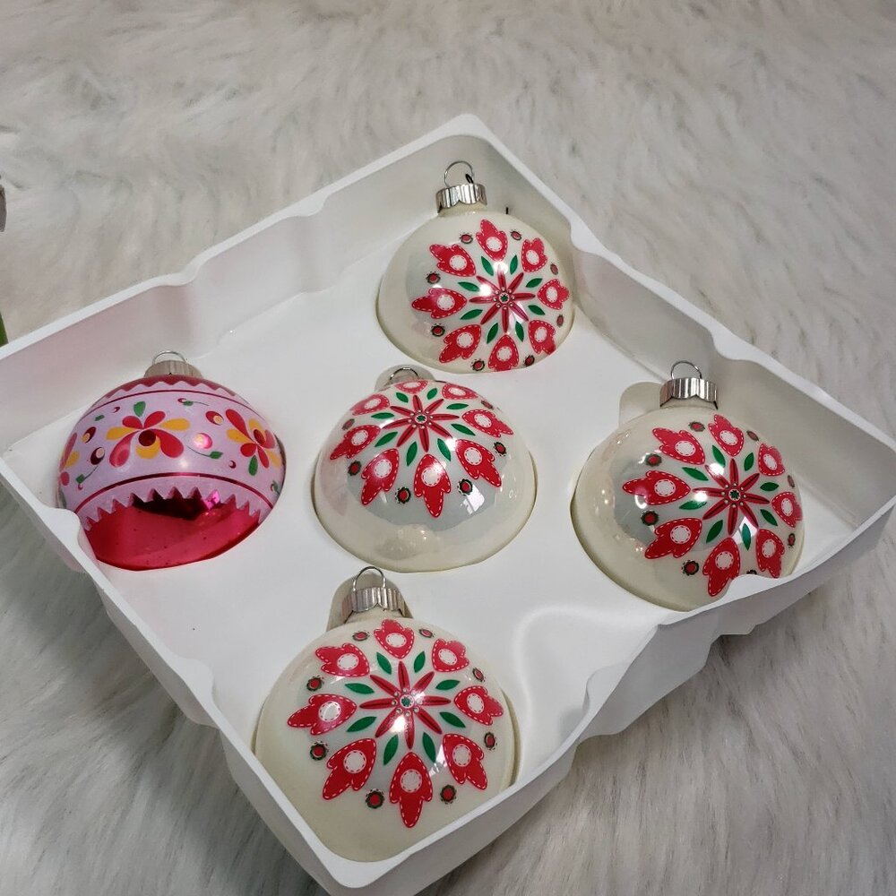 MARTHA STEWART Pink Christmas Gift / Tree Ornaments : Set Of 5 w/ box retro
